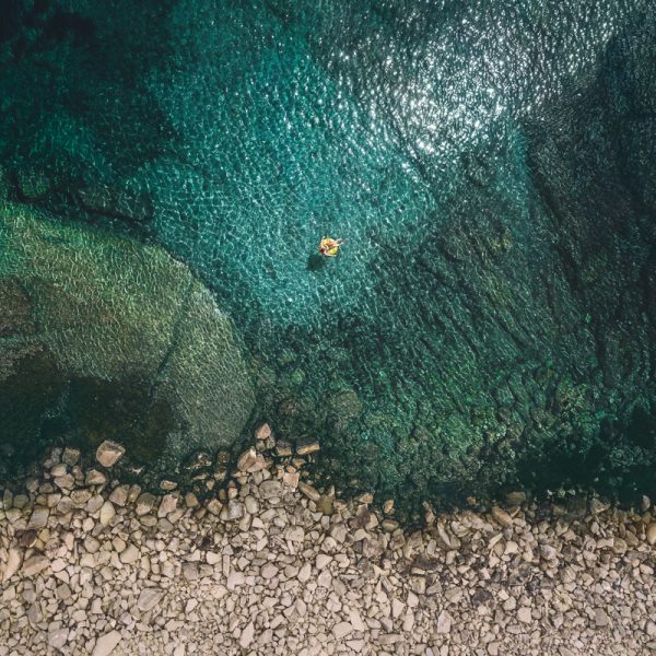 Aerial View Summer Seashore Rocks Relax Ios 10 Stock Wallpaper