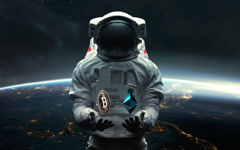 Astronaut Bitcoin Ethereum Cryptocurrency Planet Earth Wallpaper