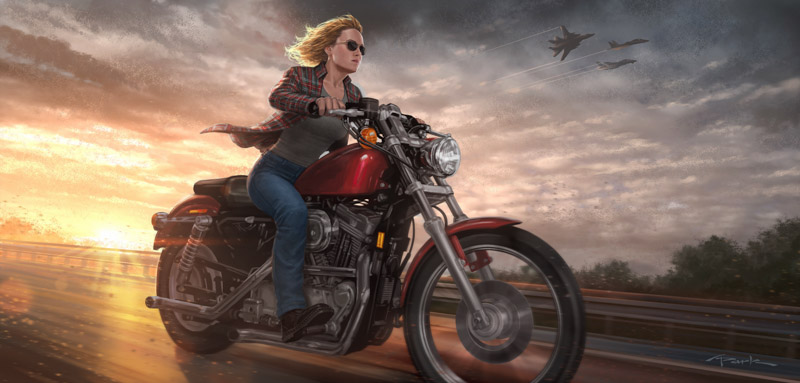 Captain Marvel Motorcycle Captain Marvel Carol Danvers Superhero Marvel Cinematic Universe 7760X3714 Postercastle.Com Wallpaper