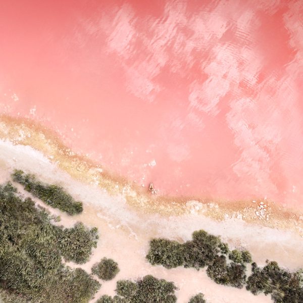 Lakeside Pink Aerial View Peach Ios 10 Stock Wallpaper