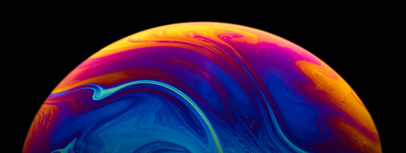 Soap Bubble Black Background Vibrant Painting Panoramic Wallpaper