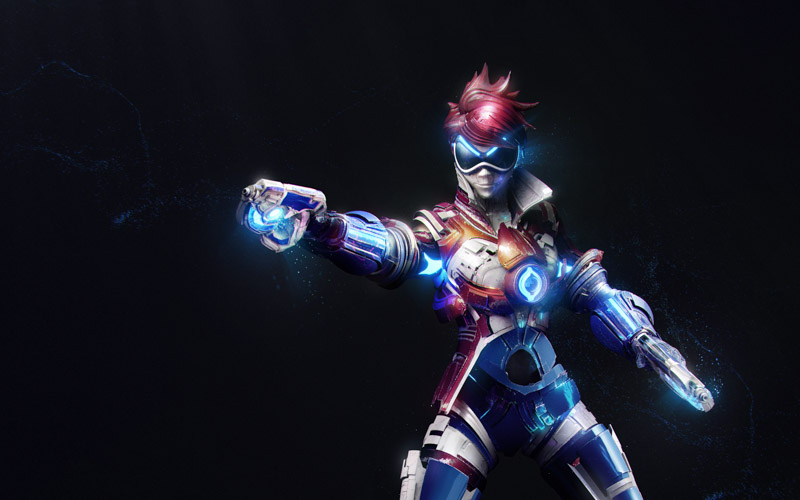 Tracer Overwatch Dark Background Wallpaper